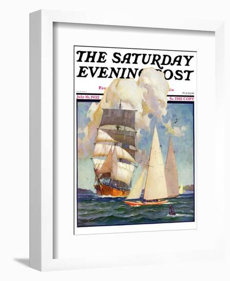 "Ship and Sailboats," Saturday Evening Post Cover, July 16, 1932-Gordon Grant-Framed Giclee Print