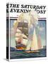 "Ship and Sailboats," Saturday Evening Post Cover, July 16, 1932-Gordon Grant-Stretched Canvas