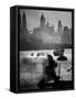 Ship and Tug Boat Traffic on the Hudson River with New York City Skyline-Andreas Feininger-Framed Stretched Canvas