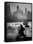 Ship and Tug Boat Traffic on the Hudson River with New York City Skyline-Andreas Feininger-Framed Stretched Canvas