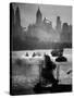 Ship and Tug Boat Traffic on the Hudson River with New York City Skyline-Andreas Feininger-Stretched Canvas