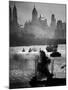 Ship and Tug Boat Traffic on the Hudson River with New York City Skyline-Andreas Feininger-Mounted Photographic Print