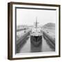 Ship Being Towed through First Lock of Panama Canal-null-Framed Photographic Print