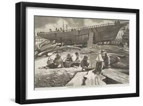 Ship Building, Gloucester Harbor, Published in "Harper's Weekly", October 11, 1873-Winslow Homer-Framed Giclee Print