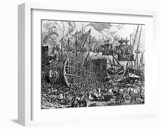 Ship Building in Ribeira Das Naus Shipyard, Lisbon, Portugal, 15th Century-null-Framed Giclee Print