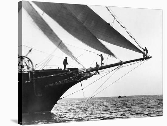 Ship Crewmen Standing on the Bowsprit, 1923-Edwin Levick-Stretched Canvas