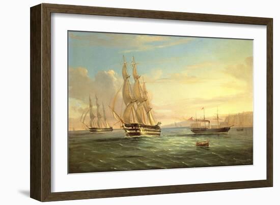 Ship from a British Squadron and Other Craft Underway in the Western Reaches of the Bay of Naples-Tommaso de Simone-Framed Giclee Print