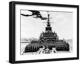 Ship HMS Glasgow: Lord Mountbatten,Queen Elizabeth, Prince Philip and the Crew-null-Framed Premium Photographic Print