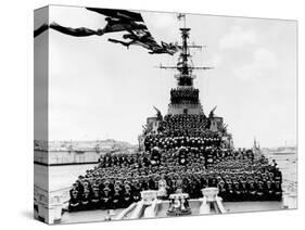 Ship HMS Glasgow: Lord Mountbatten,Queen Elizabeth, Prince Philip and the Crew-null-Stretched Canvas