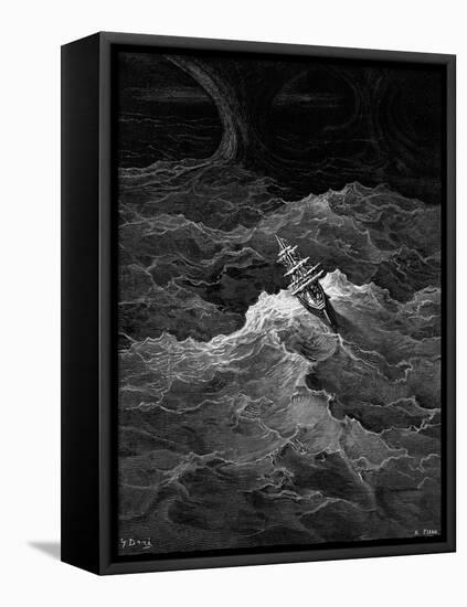 Ship in Stormy Sea-Gustave Doré-Framed Stretched Canvas