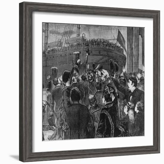 Ship Leaving Docks as Crowds Wave Goodbye-null-Framed Giclee Print