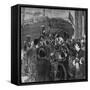 Ship Leaving Docks as Crowds Wave Goodbye-null-Framed Stretched Canvas