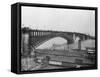 Ship near Dock under St. Louis Bridge-null-Framed Stretched Canvas