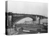 Ship near Dock under St. Louis Bridge-null-Stretched Canvas