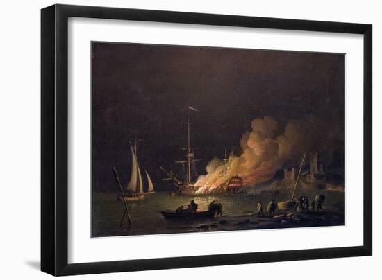 Ship on Fire at Night, C.1756-Charles Brooking-Framed Giclee Print