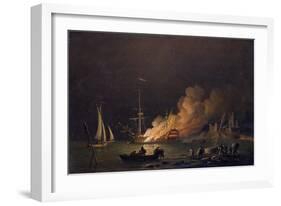 Ship on Fire at Night, C.1756-Charles Brooking-Framed Giclee Print