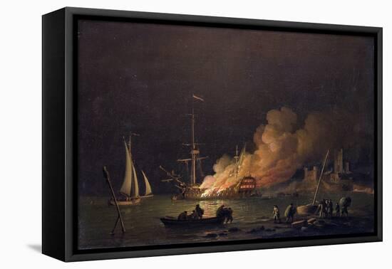 Ship on Fire at Night, C.1756-Charles Brooking-Framed Stretched Canvas