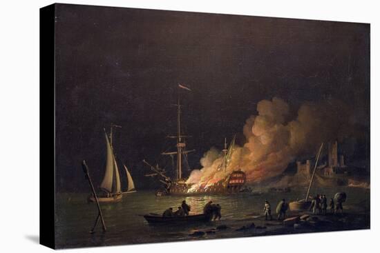 Ship on Fire at Night, C.1756-Charles Brooking-Stretched Canvas