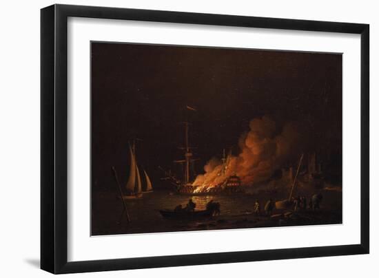 Ship on Fire at Night, Ca 1756-Charles Brooking-Framed Giclee Print