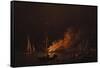 Ship on Fire at Night, Ca 1756-Charles Brooking-Framed Stretched Canvas