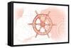 Ship Wheel - Coral - Coastal Icon-Lantern Press-Framed Stretched Canvas