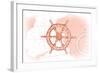 Ship Wheel - Coral - Coastal Icon-Lantern Press-Framed Art Print