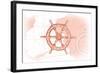 Ship Wheel - Coral - Coastal Icon-Lantern Press-Framed Art Print