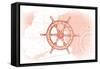 Ship Wheel - Coral - Coastal Icon-Lantern Press-Framed Stretched Canvas