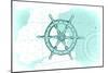 Ship Wheel - Teal - Coastal Icon-Lantern Press-Mounted Art Print