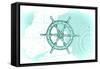 Ship Wheel - Teal - Coastal Icon-Lantern Press-Framed Stretched Canvas