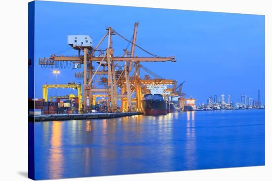 Ship Yard with Heavy Crane in Beautiful Twilight of Day-khunaspix-Stretched Canvas