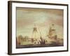 Shipping Becalmed Off Shore at Sunset-Peter Monamy-Framed Giclee Print