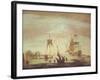 Shipping Becalmed Off Shore at Sunset-Peter Monamy-Framed Giclee Print