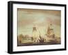 Shipping Becalmed Off Shore at Sunset-Peter Monamy-Framed Giclee Print