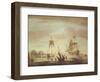 Shipping Becalmed Off Shore at Sunset-Peter Monamy-Framed Giclee Print
