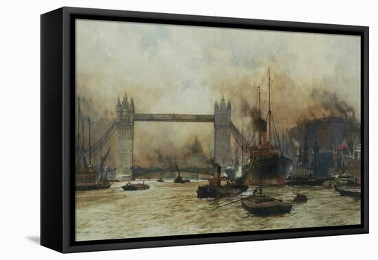 Shipping by Tower Bridge, London, England-Charles Dixon-Framed Stretched Canvas