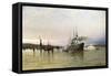 Shipping Near the Statue of Liberty-Christian Cornelius Dommerson-Framed Stretched Canvas