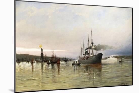 Shipping Near the Statue of Liberty-Christian Cornelius Dommerson-Mounted Giclee Print