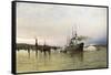 Shipping Near the Statue of Liberty-Christian Cornelius Dommerson-Framed Stretched Canvas