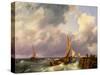 Shipping off a Jetty. 1852-Hermanus Koekkoek-Stretched Canvas