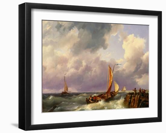 Shipping off a Jetty. 1852-Hermanus Koekkoek-Framed Giclee Print