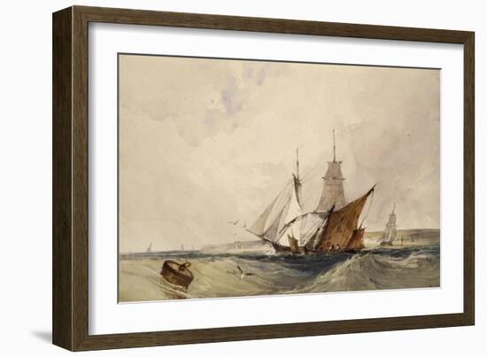 Shipping Off the Kent Coast (Pen and Grey Ink and Watercolours on Paper)-Richard Parkes Bonington-Framed Giclee Print