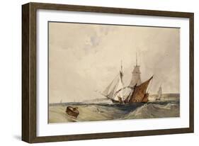 Shipping Off the Kent Coast (Pen and Grey Ink and Watercolours on Paper)-Richard Parkes Bonington-Framed Giclee Print