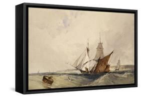 Shipping Off the Kent Coast (Pen and Grey Ink and Watercolours on Paper)-Richard Parkes Bonington-Framed Stretched Canvas