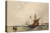 Shipping Off the Kent Coast (Pen and Grey Ink and Watercolours on Paper)-Richard Parkes Bonington-Stretched Canvas