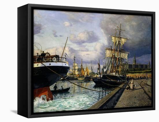 Shipping Vessels in Helsingor Harbour-Thorolf Frederik Pedersen-Framed Stretched Canvas