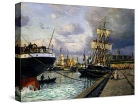 Shipping Vessels in Helsingor Harbour-Thorolf Frederik Pedersen-Stretched Canvas