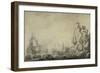 Ships and Militia by a Rocky Shore, C.1680 (Pen and Ink on Prepared Canvas)-Willem Van De Velde the Elder-Framed Giclee Print