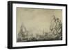 Ships and Militia by a Rocky Shore, C.1680 (Pen and Ink on Prepared Canvas)-Willem Van De Velde the Elder-Framed Giclee Print