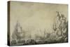 Ships and Militia by a Rocky Shore, C.1680 (Pen and Ink on Prepared Canvas)-Willem Van De Velde the Elder-Stretched Canvas